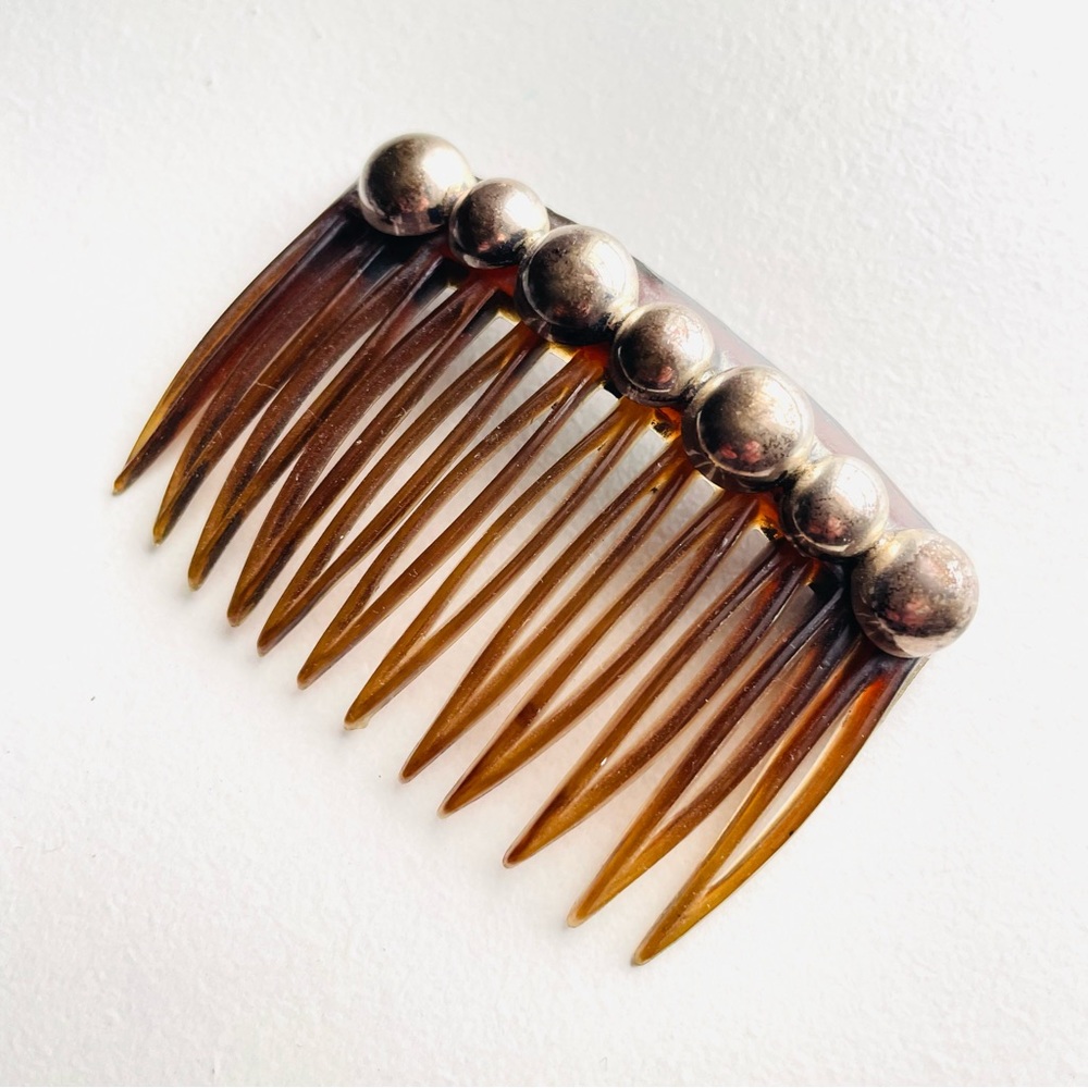 Vintage sterling Silver Hair Comb Round Bubble Bauble Stud Peinetta